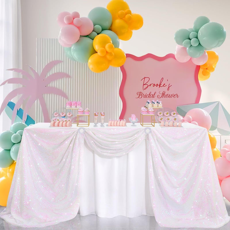 B.Cool B-COOL White Iridescent Sequin Tablecloth Mermaid Table Cloth Overlays Rectangle Sequins Table Linen Seamless Rectangle Tablecloth for Wedding Parties Birthday 60x102inch - Image 2